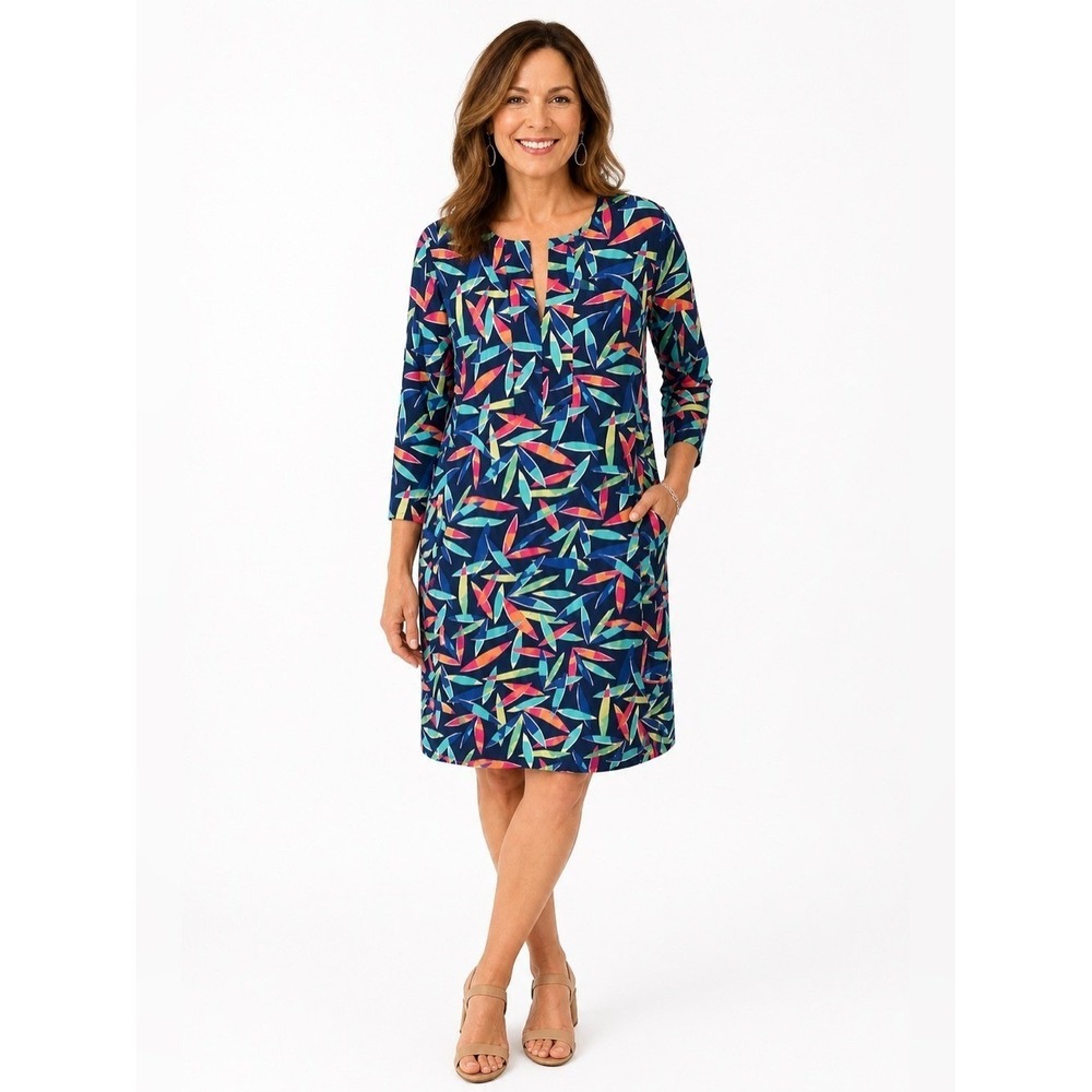 NWT Aryeh SPF 50+ Dress Womens Medium Blue Multicolor Print Travel Shift